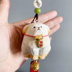 Japanese Style Miniature Wooden Dog Charm, Hand Carved Basswood Puppy Hanging Decor, Lucky Rearview Mirror Decor, Bag Charm & Keychain, Gift