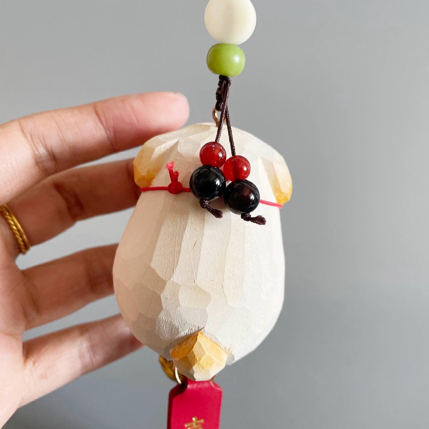 Japanese Style Miniature Wooden Dog Charm, Hand Carved Basswood Puppy Hanging Decor, Lucky Rearview Mirror Decor, Bag Charm & Keychain, Gift