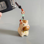Hand Carved Japanese Style Miniature Wooden Dog Keychain, Basswood Puppy Charm, Lucky Dog Bag Charm & Hanging Ornament Gift