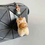 Hand Carved Japanese Style Miniature Wooden Dog Keychain, Basswood Puppy Charm, Lucky Dog Bag Charm & Hanging Ornament Gift