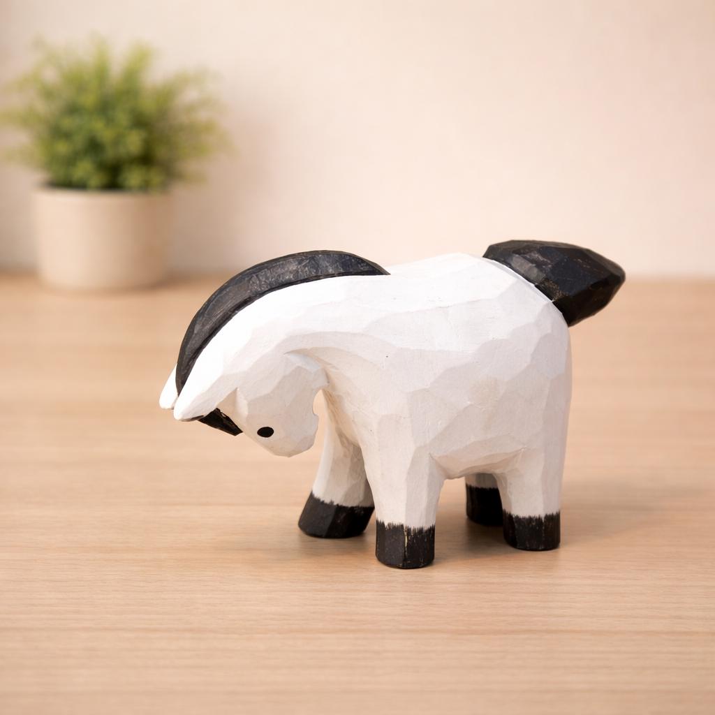 Japanese Style Miniature Wooden Horse Figurine, Hand Carved Basswood White Pony Sculpture, Zodiac Animal Desk Decor, Home Ornament, Gift