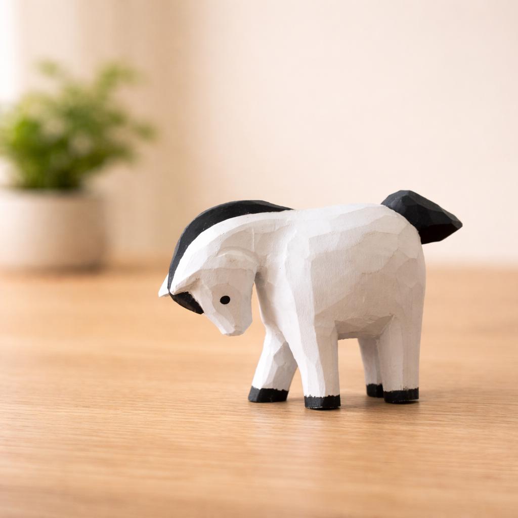 Japanese Style Miniature Wooden Horse Figurine, Hand Carved Basswood White Pony Sculpture, Zodiac Animal Desk Decor, Home Ornament, Gift