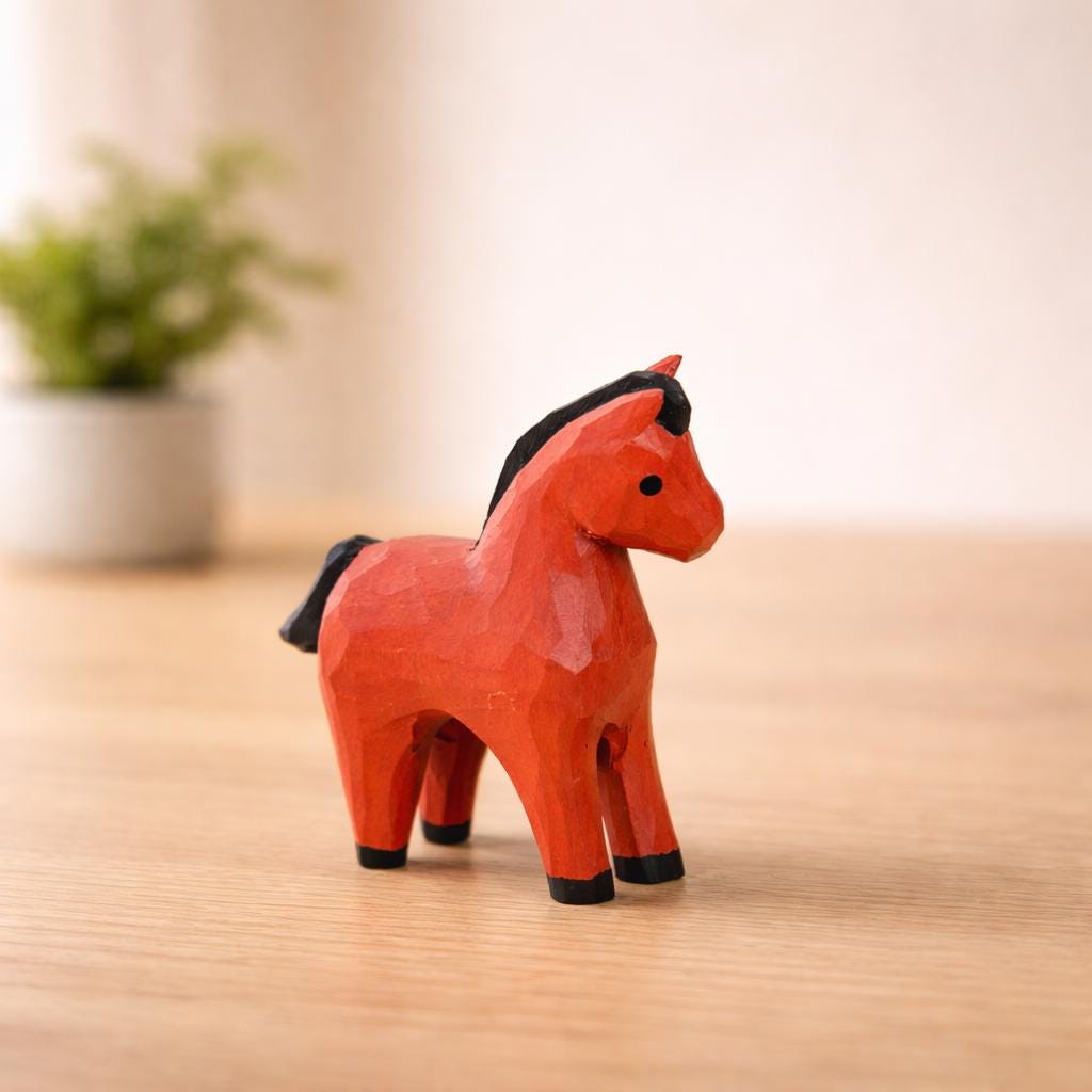 Japanese Style Miniature Wooden Horse Figurine, Hand Carved Basswood White Pony Sculpture, Zodiac Animal Desk Decor, Home Ornament, Gift