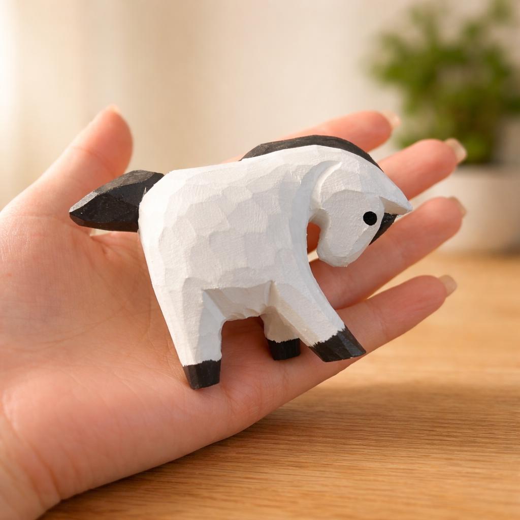 Japanese Style Miniature Wooden Horse Figurine, Hand Carved Basswood White Pony Sculpture, Zodiac Animal Desk Decor, Home Ornament, Gift