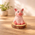 Japanese Style Miniature Wooden Pig Figurine, Hand Carved Basswood Zodiac Pig Sculpture, Cute Desk Decor Animal Statue, Home Ornament, Gift