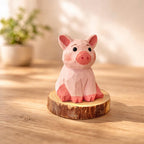 Japanese Style Miniature Wooden Pig Figurine, Hand Carved Basswood Zodiac Pig Sculpture, Cute Desk Decor Animal Statue, Home Ornament, Gift