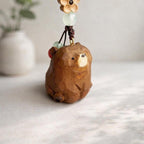 Japanese Hand Carved Wooden Bear Keychain, Cute Bag Charm, Handmade Wood Bear Pendant, Lucky Peace Charm Key Ring, Backpack, Phone Charm