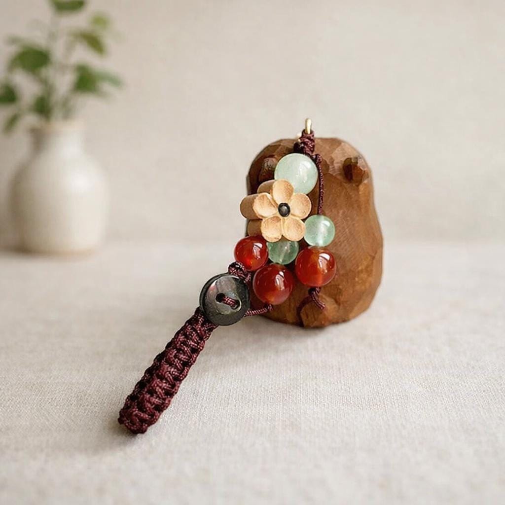 Japanese Hand Carved Wooden Bear Keychain, Cute Bag Charm, Handmade Wood Bear Pendant, Lucky Peace Charm Key Ring, Backpack, Phone Charm