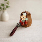 Japanese Hand Carved Wooden Bear Keychain, Cute Bag Charm, Handmade Wood Bear Pendant, Lucky Peace Charm Key Ring, Backpack, Phone Charm