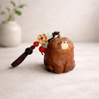 Japanese Hand Carved Wooden Bear Keychain, Cute Bag Charm, Handmade Wood Bear Pendant, Lucky Peace Charm Key Ring, Backpack, Phone Charm