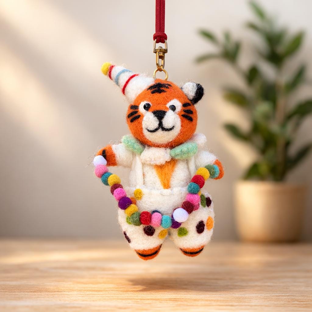 Handmade Felt Circus Animal Bag Charm, Cute Wool Tiger or Fox Keychain, Circus Backpack Charm, Soft Felt Ornament, Gift for Her