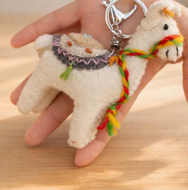 Handmade Felt Llama Keychain, Alpaca Wool Bag Charm, Cute Animal Hanging Ornament, Women Bag Charms, Gift for Her