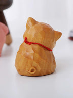 Hand Carved Wooden Pig Figurine, Cute Basswood Animal Sculpture with Bell, Desk Decor Gift