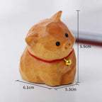 Hand Carved Wooden Pig Figurine, Cute Basswood Animal Sculpture with Bell, Desk Decor Gift