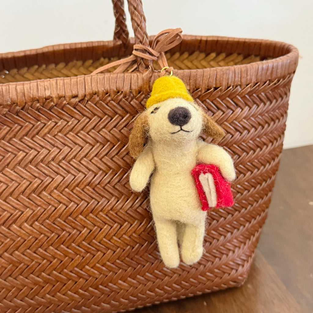 Handmade Needle Felt Dog Keychain, Cute Felt Student Puppy Bag Charm, Wool Dog Car Charm, Gift for Dog Lovers
