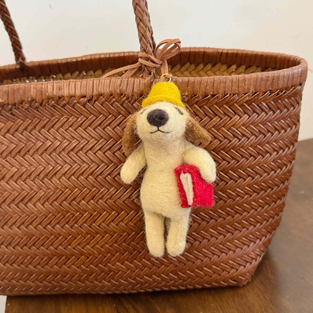 Handmade Needle Felt Dog Keychain, Cute Felt Student Puppy Bag Charm, Wool Dog Car Charm, Gift for Dog Lovers