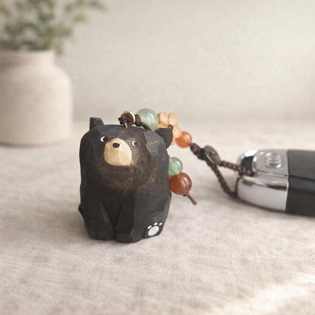 Hand Carved Wooden Bear Keychain, Cute Bear Bag Charm, Handmade Linden Wood Animal Keyring, Phone Charms, Car Key Pendant, Woodland Gift