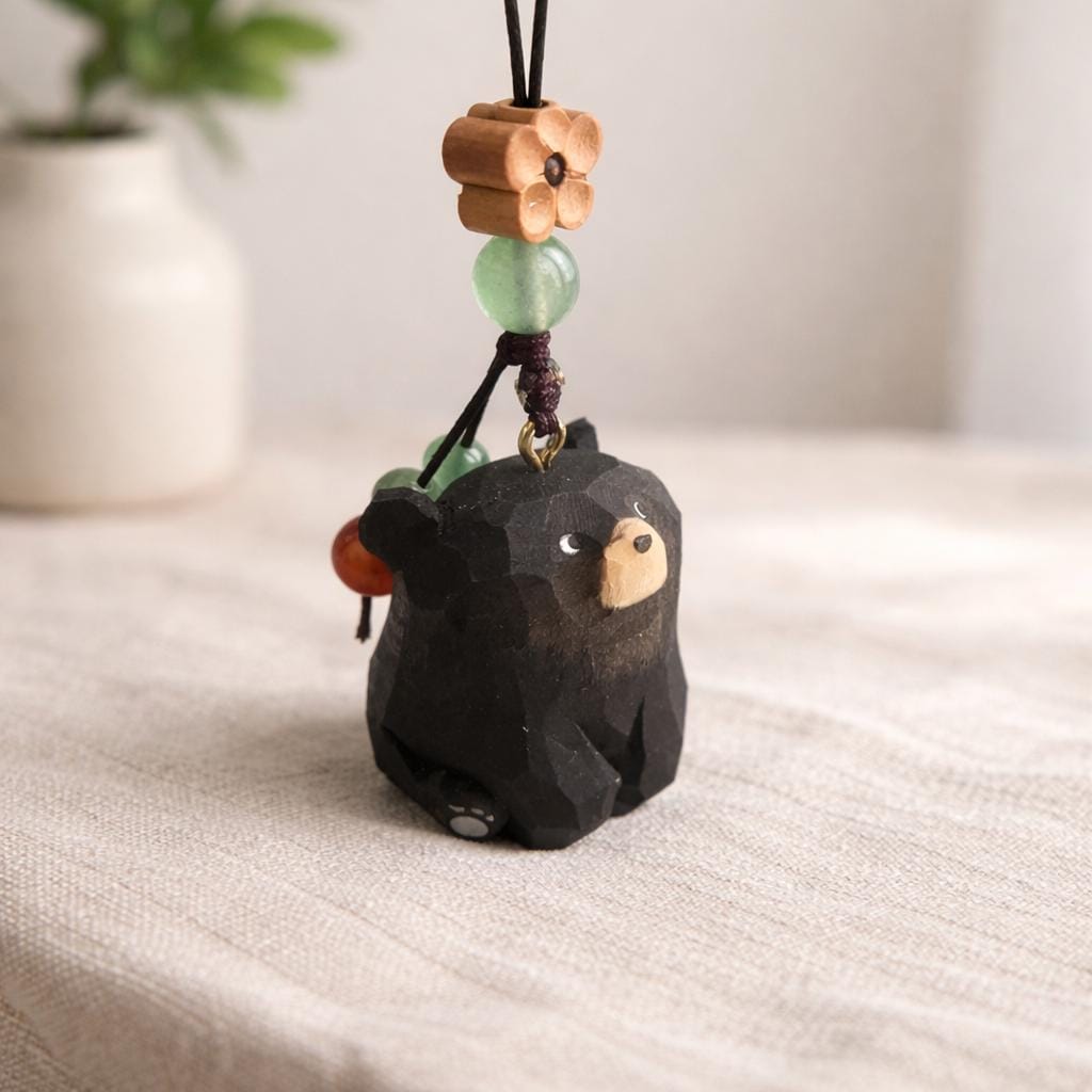 Hand Carved Wooden Bear Keychain, Cute Bear Bag Charm, Handmade Linden Wood Animal Keyring, Phone Charms, Car Key Pendant, Woodland Gift
