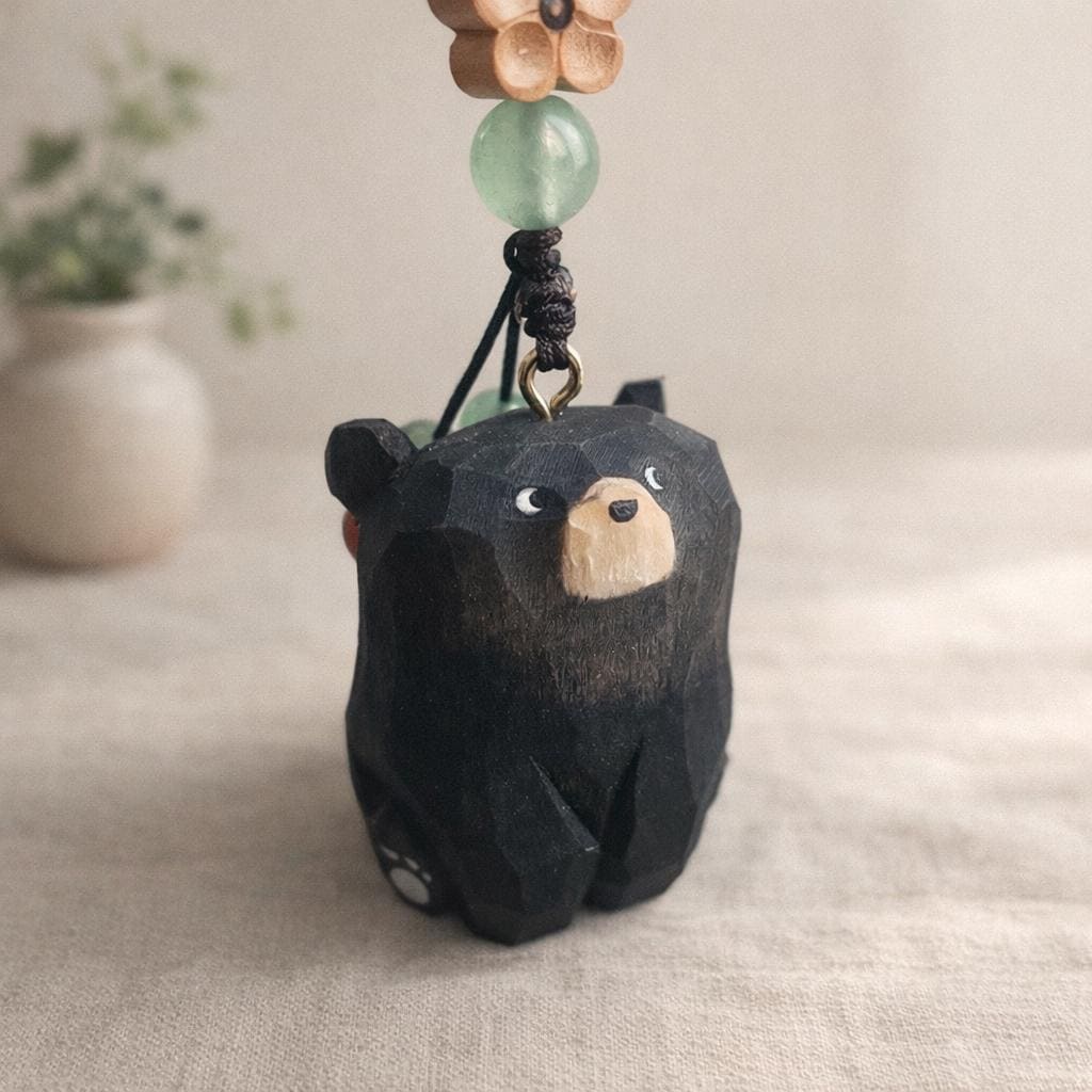Hand Carved Wooden Bear Keychain, Cute Bear Bag Charm, Handmade Linden Wood Animal Keyring, Phone Charms, Car Key Pendant, Woodland Gift