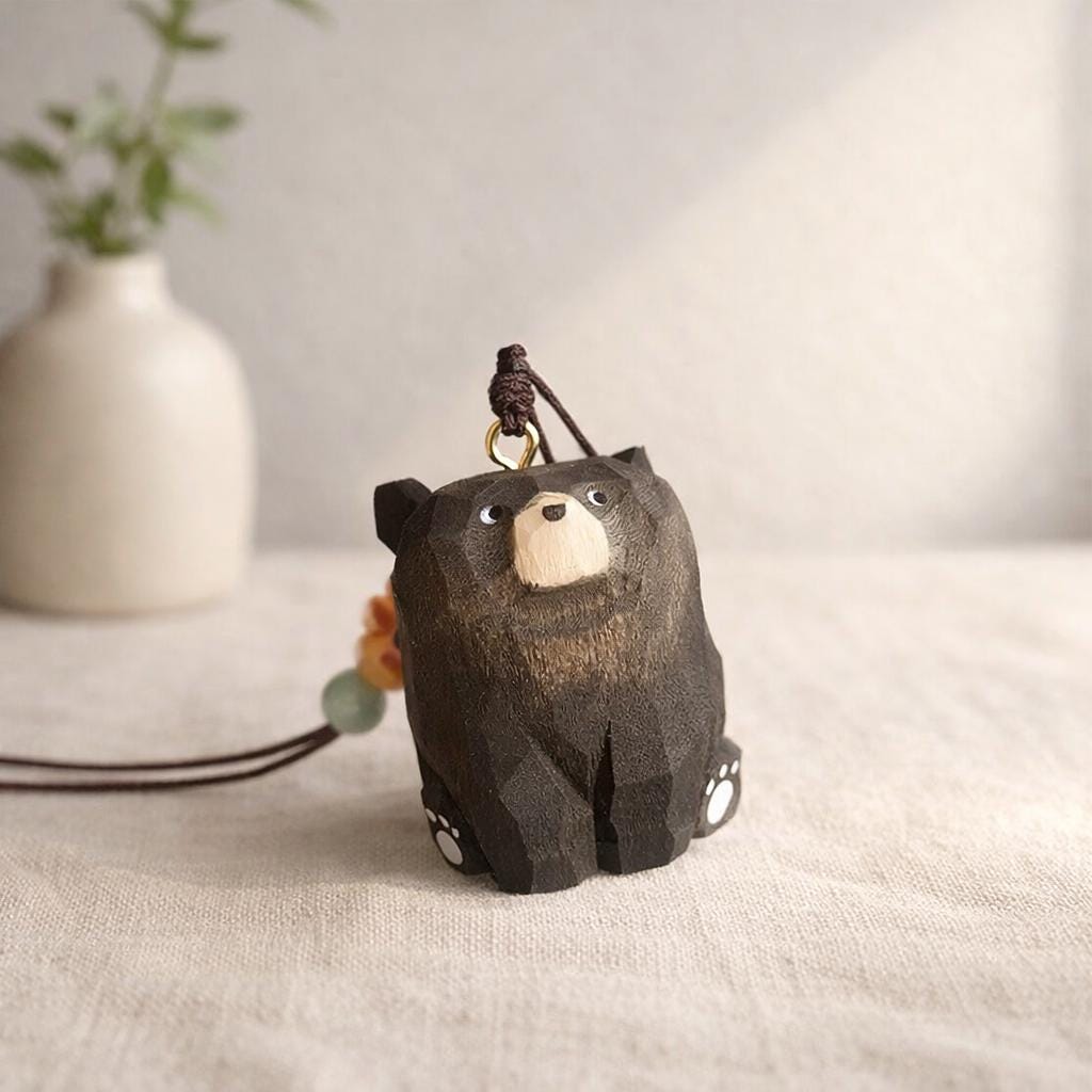 Hand Carved Wooden Bear Keychain, Cute Bear Bag Charm, Handmade Linden Wood Animal Keyring, Phone Charms, Car Key Pendant, Woodland Gift