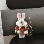 Handmade Felt Bunny Keychain, Winter Rabbit Bag Charm with Plaid Cape, Cute Wool Animal Pendant Gift for Her