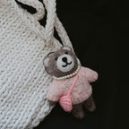 Handmade Felt Bear Keychain, Cute Wool Teddy Bag Charm with Pink Sweater and Mini Purse, Animal Pendant Gift for Her
