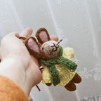 Handmade Felt Bunny Keychain, Yellow Sweater Rabbit Bag Charm with Green Scarf, Cute Wool Animal Pendant Gift for Her