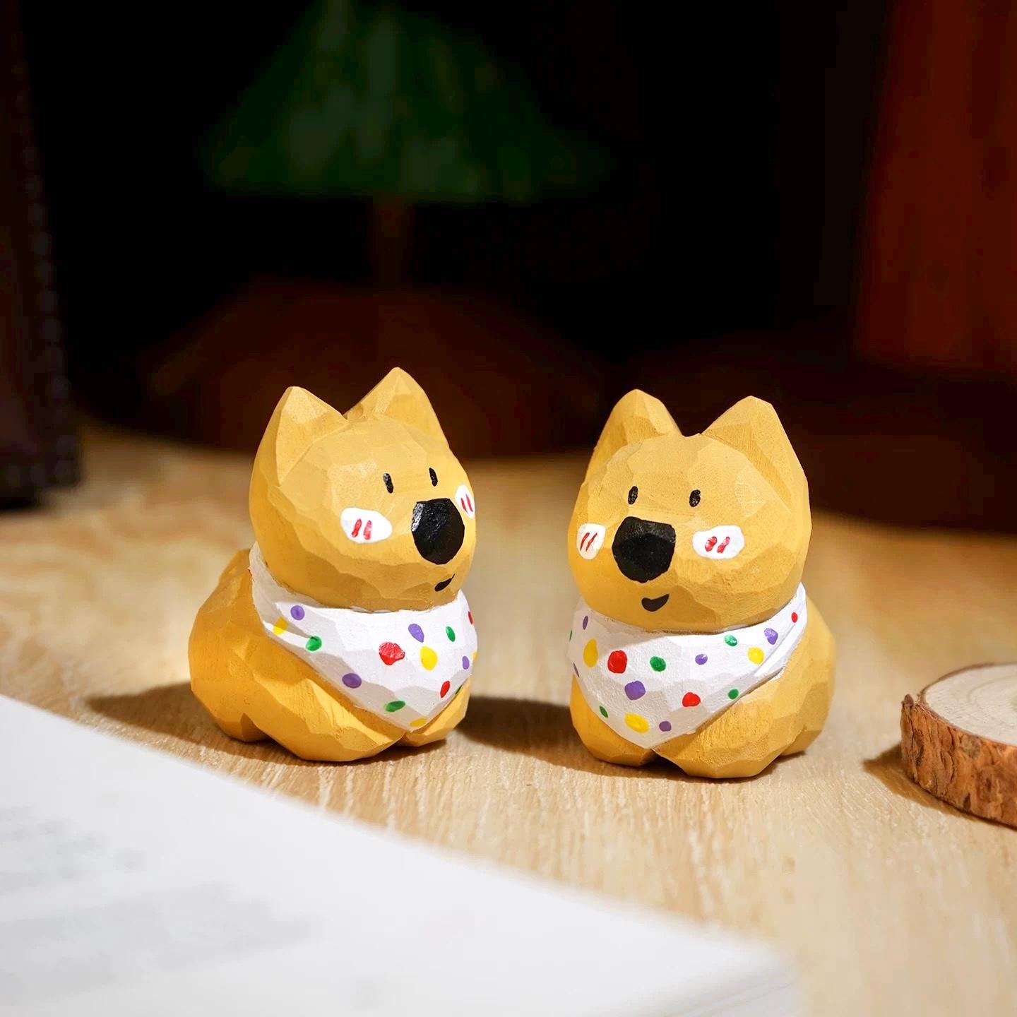 Hand Carved Wooden Dog Figurine, Linden Wood Puppy Desk Decor, Cute Back View Animal Sculpture, Small Handmade Woodland Ornament