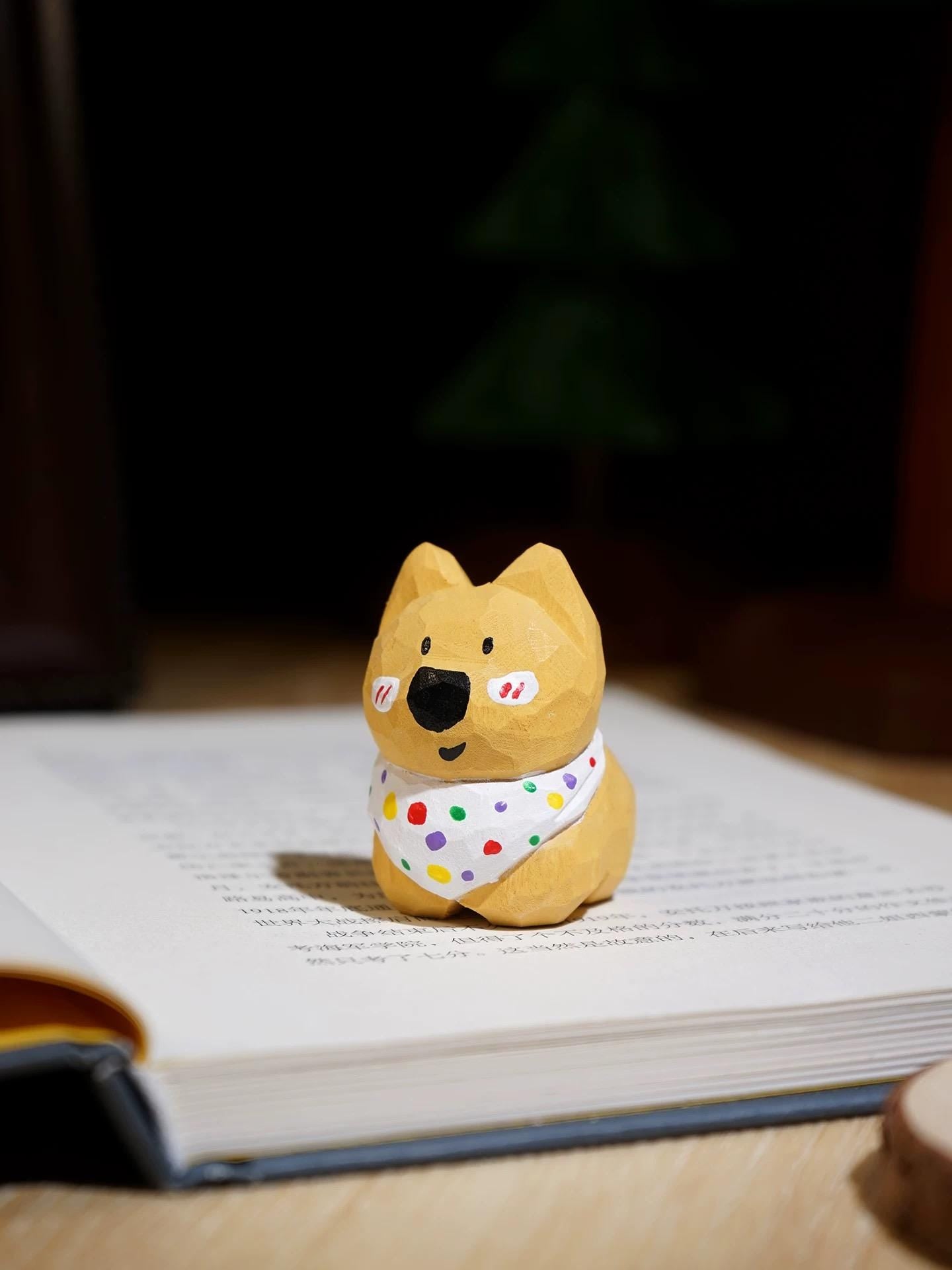 Hand Carved Wooden Dog Figurine, Linden Wood Puppy Desk Decor, Cute Back View Animal Sculpture, Small Handmade Woodland Ornament