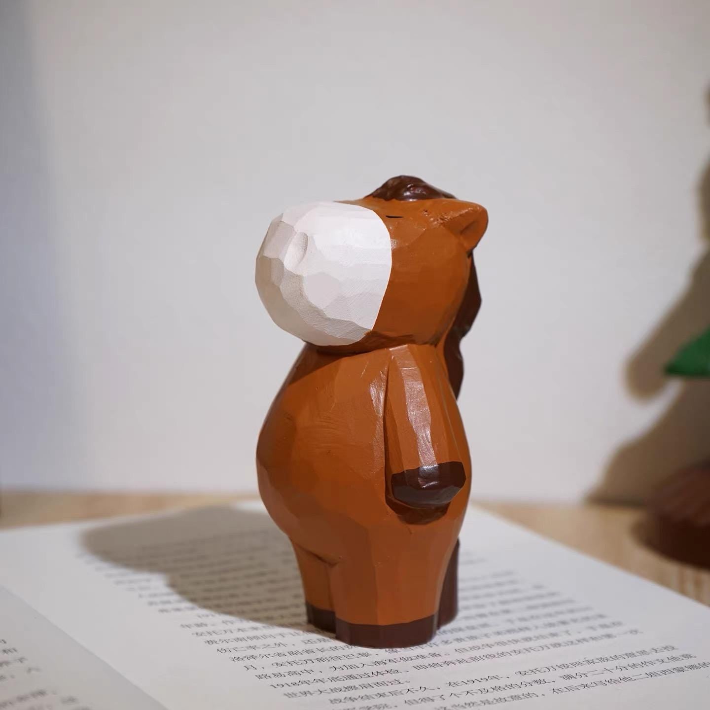 Hand Carved Wooden Horse Figurine Set, Linden Wood Standing & Sitting Horse Sculpture, Cute Animal Desk Decor, Handmade Woodland Ornament