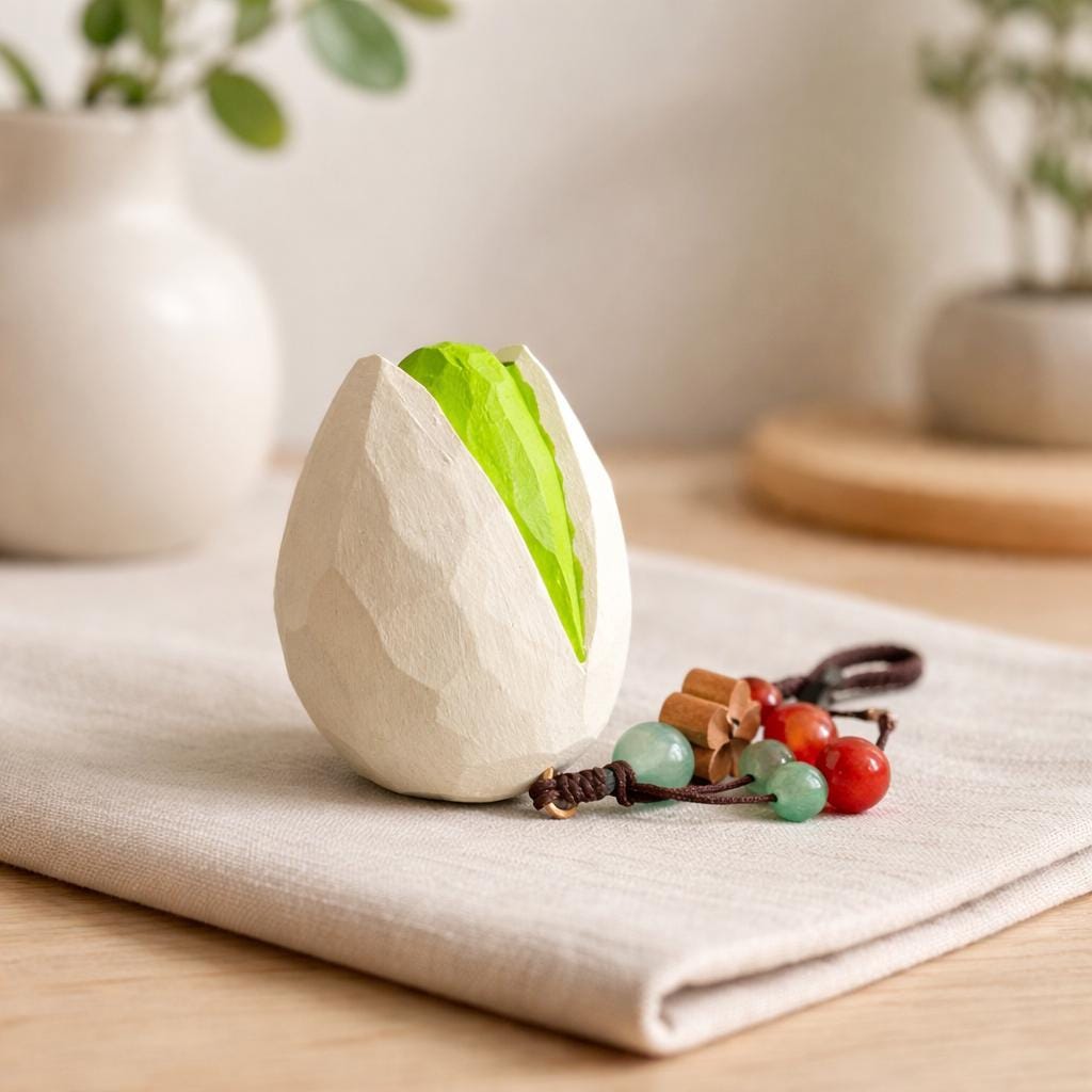 Japanese Style Hand Carved Wooden Pistachio Keychain, Cute Nut Bag Charm, Handmade Wood Key Ring, Wood Carving Charm, Small Wooden Gift