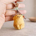 Japanese Hand Carved Wooden Golden Retriever Keychain, Cute Puppy Bag Charm, Handmade Wood Carving Key Ring, Dog Lover Gift, Car Keychain