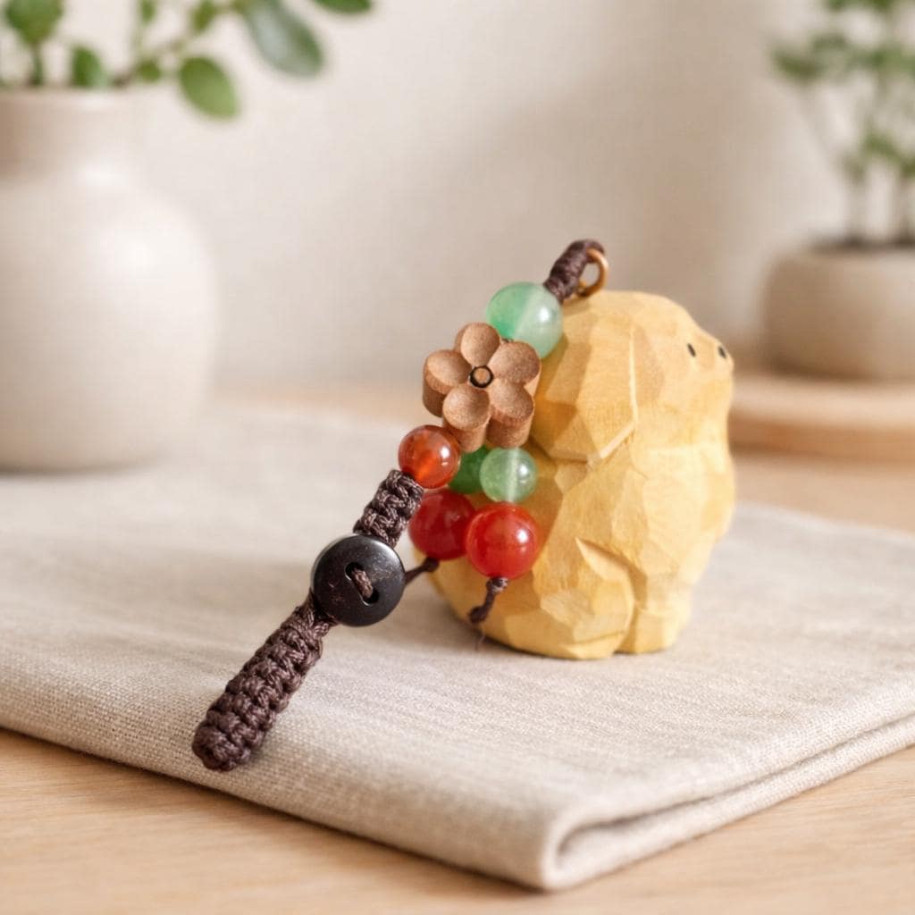 Japanese Hand Carved Wooden Golden Retriever Keychain, Cute Puppy Bag Charm, Handmade Wood Carving Key Ring, Dog Lover Gift, Car Keychain