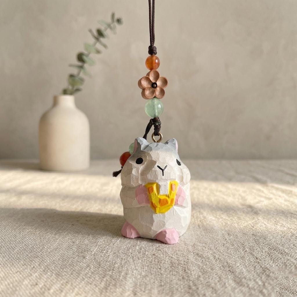 Hand Carved Wooden Mouse Keychain, Cute Animal Bag Charm, Handmade Key Holder Pendant, Wood Sculpture Gift, Backpack Car Key Accessory