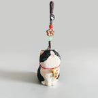 Japanese Traditional Hand Carved Lucky Cat Keychain, Wooden Cat Bag Charm, Handmade Phone Charm, Maneki Key Ring, Cute Cat Purse Charm Gift