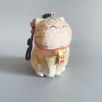 Japanese Hand Carved Wooden Lucky Cat Keychain, Maneki Neko Bag Charm, Handmade Wood Phone Charm, Cute Key Ring, Lucky Cat Purse Charm Gift