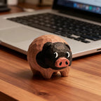 Hand Carved Wooden Pig Figurine, Japanese Style Wood Pig Sculpture, Eco Friendly Renewable Wood Desk Decor, Handmade Animal Miniature Gift