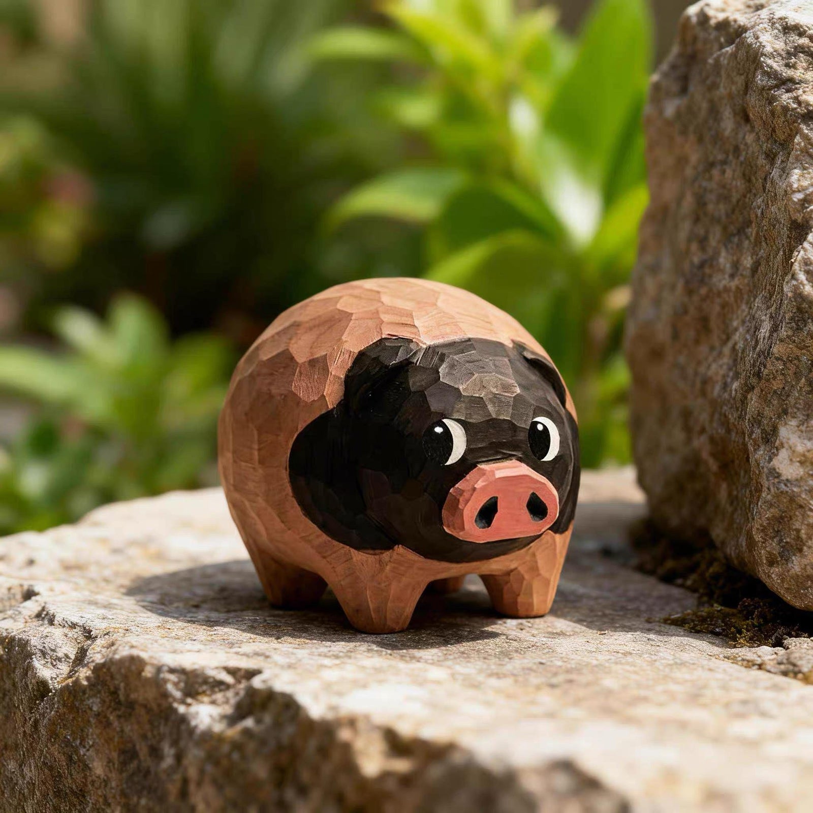 Hand Carved Wooden Pig Figurine, Japanese Style Wood Pig Sculpture, Eco Friendly Renewable Wood Desk Decor, Handmade Animal Miniature Gift