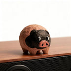 Hand Carved Wooden Pig Figurine, Japanese Style Wood Pig Sculpture, Eco Friendly Renewable Wood Desk Decor, Handmade Animal Miniature Gift