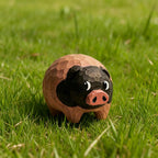 Hand Carved Wooden Pig Figurine, Japanese Style Wood Pig Sculpture, Eco Friendly Renewable Wood Desk Decor, Handmade Animal Miniature Gift