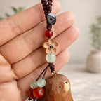 Japanese Hand Carved Wooden Bear Keychain, Cute Bag Charm, Handmade Wood Bear Pendant, Lucky Peace Charm Key Ring, Backpack, Phone Charm