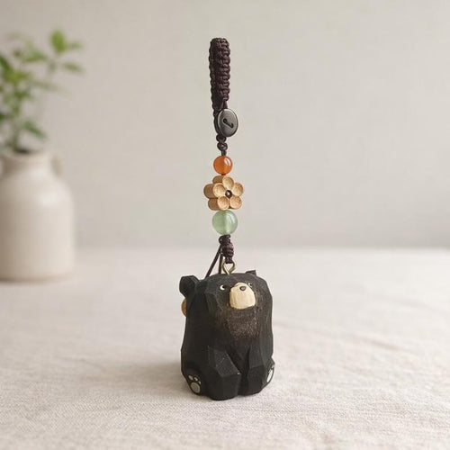 Hand Carved Wooden Bear Keychain, Cute Bear Bag Charm, Handmade Linden Wood Animal Keyring, Phone Charms, Car Key Pendant, Woodland Gift