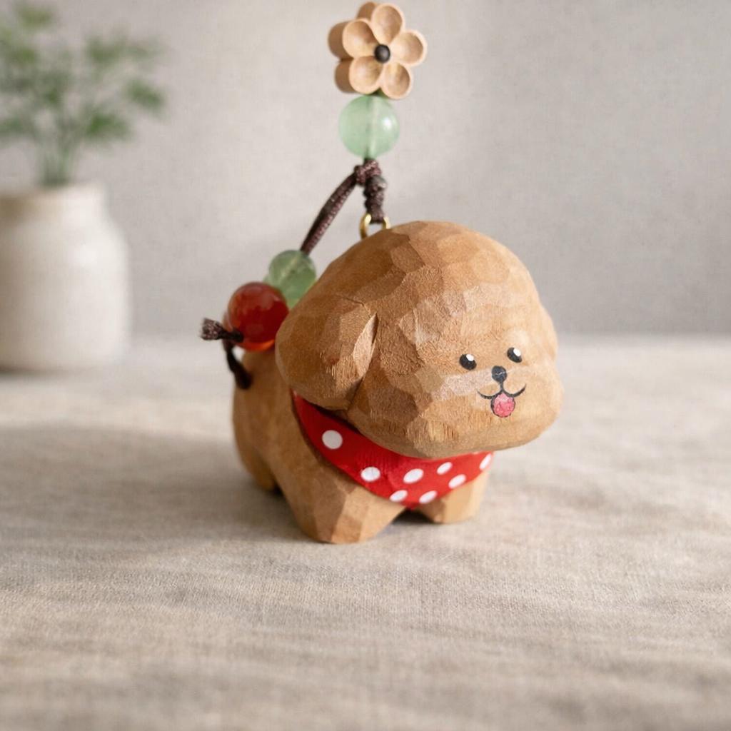 Hand Carved Wooden Dog Keychain, Cute Puppy Keyring, Handmade Wood Bag Charm, Phone Charms, Car Key Pendant, Gift for Friends