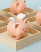 Japanese Style Hand Carved Flying Pig Wooden Figurine, Cute Pig Desk Decor, Handmade Wood Sculpture, Whimsical Home Decor, Gift for Friends