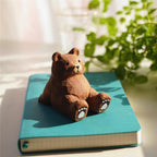 Hand Carved Wooden Bear Phone Stand, Handmade Wood Phone Holder, Bear Desk Stand, Solid Wood Phone Support, Cute Desk Accessory