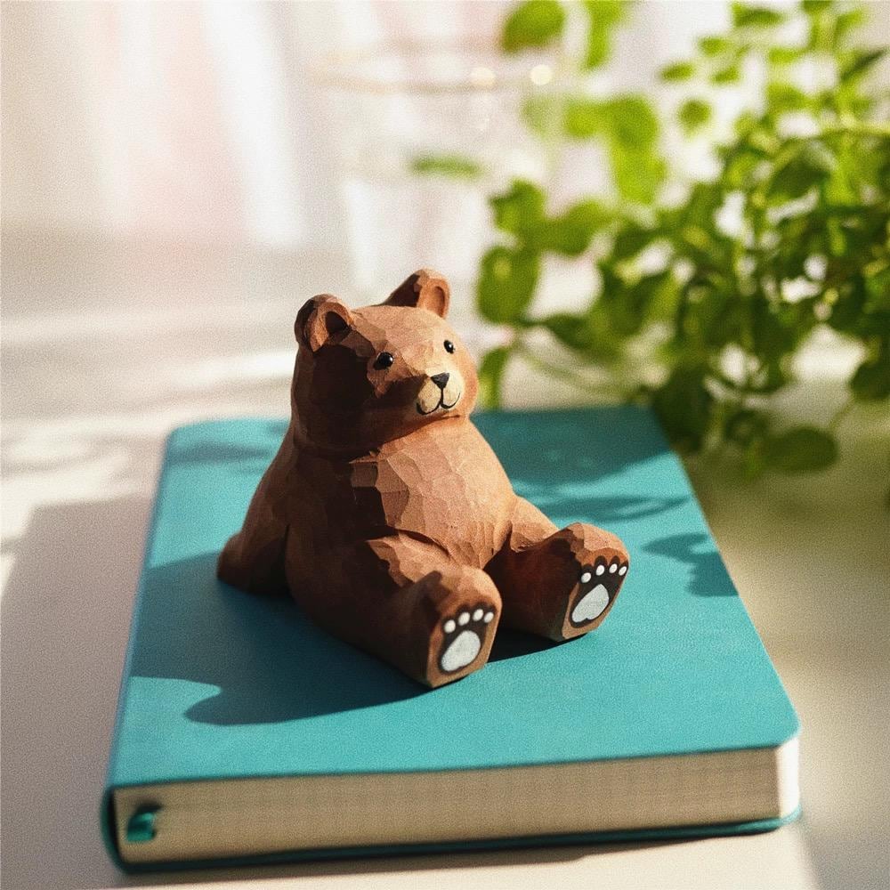 Hand Carved Wooden Bear Phone Stand, Handmade Wood Phone Holder, Bear Desk Stand, Solid Wood Phone Support, Cute Desk Accessory
