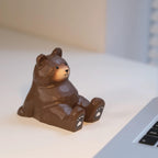 Hand Carved Wooden Bear Phone Stand, Handmade Wood Phone Holder, Bear Desk Stand, Solid Wood Phone Support, Cute Desk Accessory