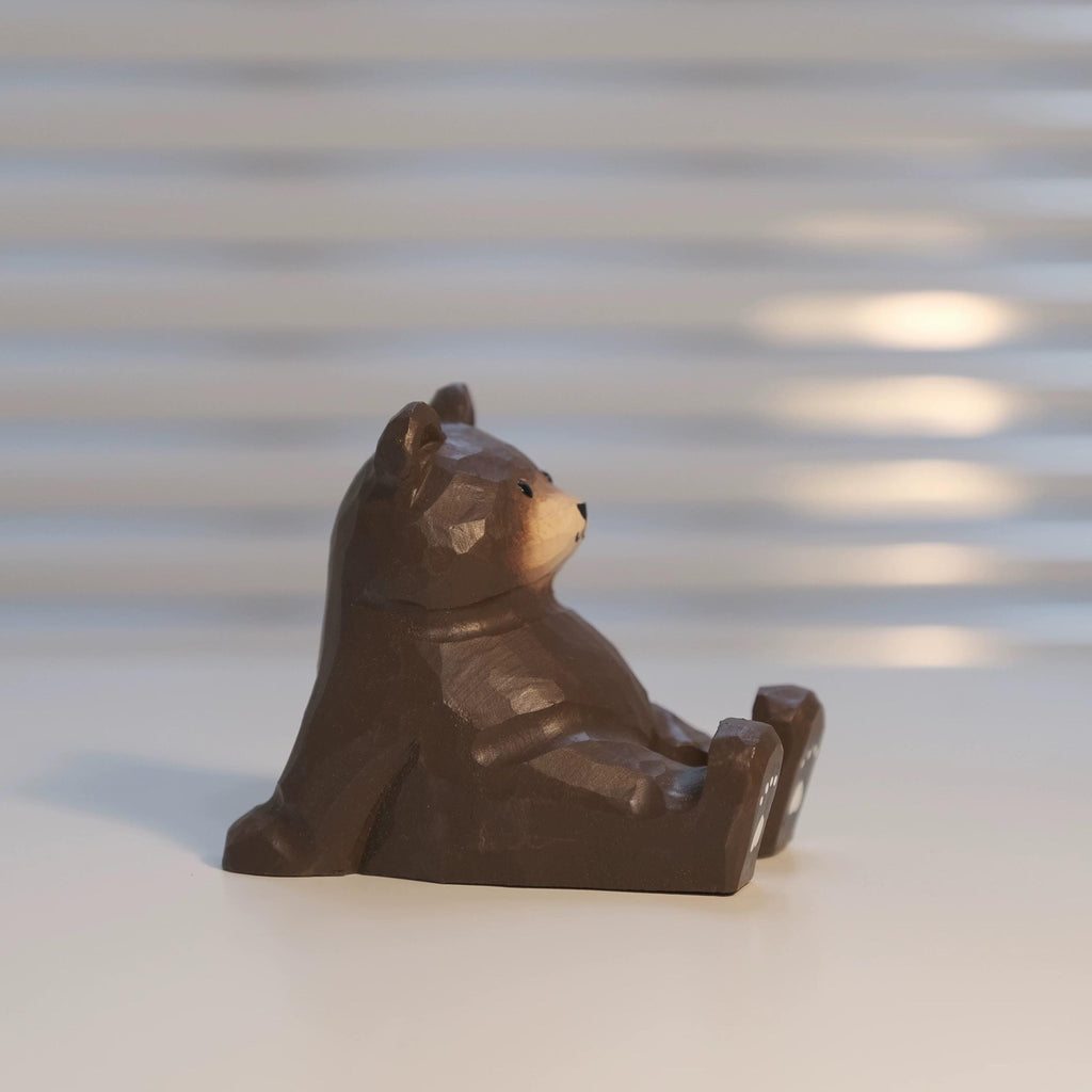 Hand Carved Wooden Bear Phone Stand, Handmade Wood Phone Holder, Bear Desk Stand, Solid Wood Phone Support, Cute Desk Accessory