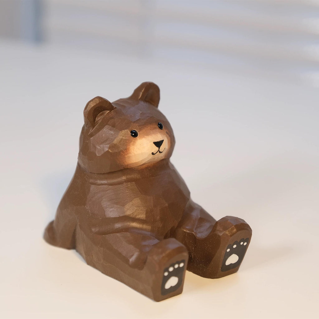 Hand Carved Wooden Bear Phone Stand, Handmade Wood Phone Holder, Bear Desk Stand, Solid Wood Phone Support, Cute Desk Accessory