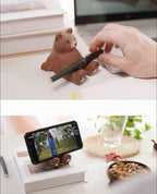 Hand Carved Wooden Bear Phone Stand, Handmade Wood Phone Holder, Bear Desk Stand, Solid Wood Phone Support, Cute Desk Accessory